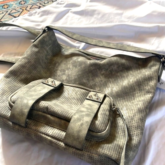 SALE🩶SHE+LO🩶 “NEXT CHAPTER"  CROSSBODY HOBO/Gray Perforated Leather - Picture 6 of 14